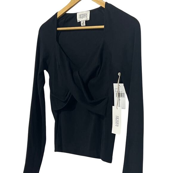 FIFTEEN TWENTY TOP WOMENS SIZE SMALL ZELDA FITTED CROSSOVER STRETCH BLACK NEW - Picture 10 of 14